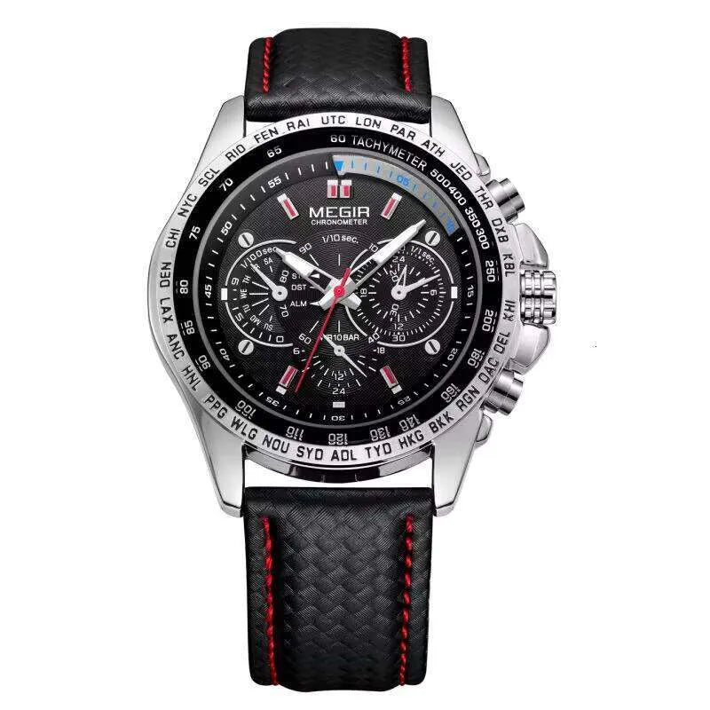 MEGIR ChronoSport Men’s Luxury Watch – 30M Waterproof, Dual Time, Leather Strap
