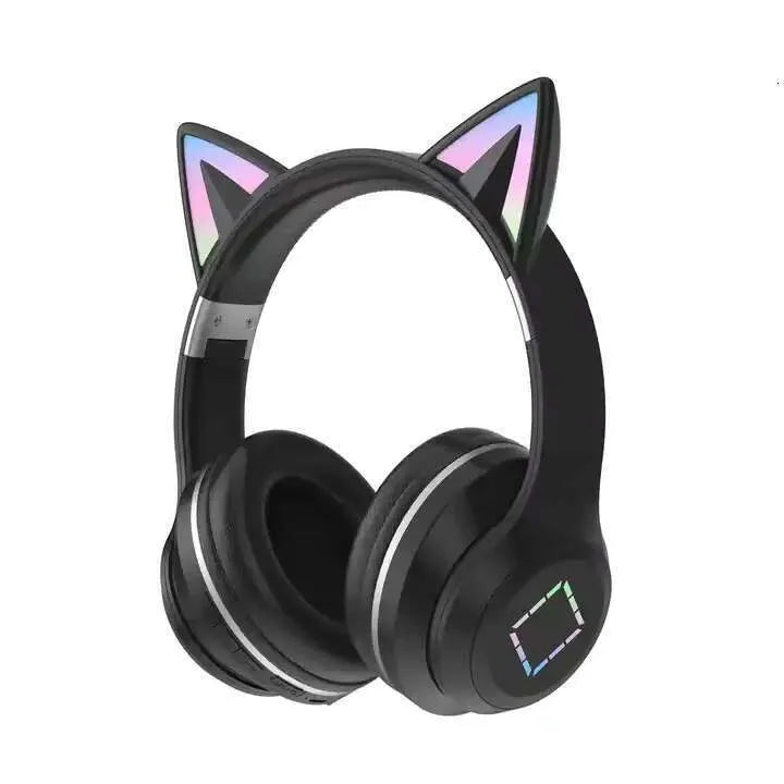 Wireless RGB Cat Ear Headphones — Bluetooth + 3.5 mm Wired, LED Light Effects
