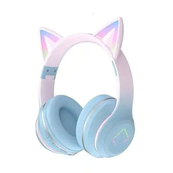 Wireless RGB Cat Ear Headphones — Bluetooth + 3.5 mm Wired, LED Light Effects