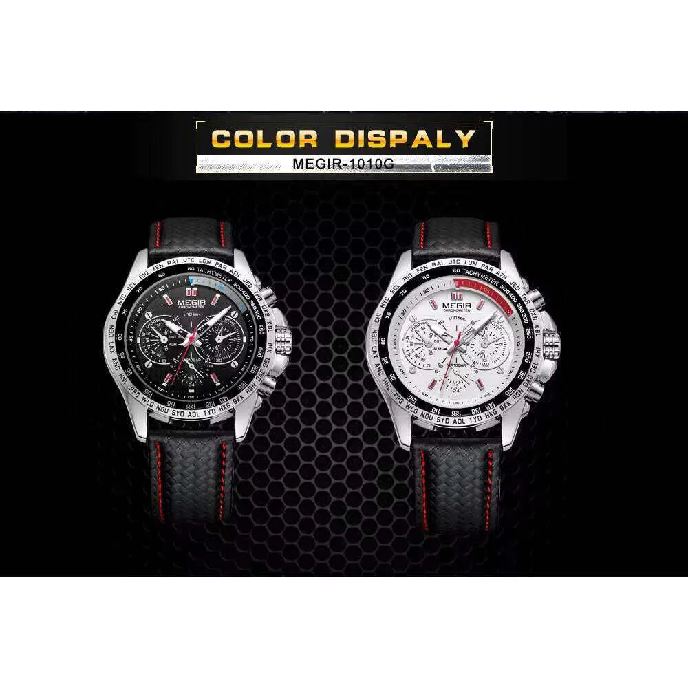 MEGIR ChronoSport Men’s Luxury Watch – 30M Waterproof, Dual Time, Leather Strap