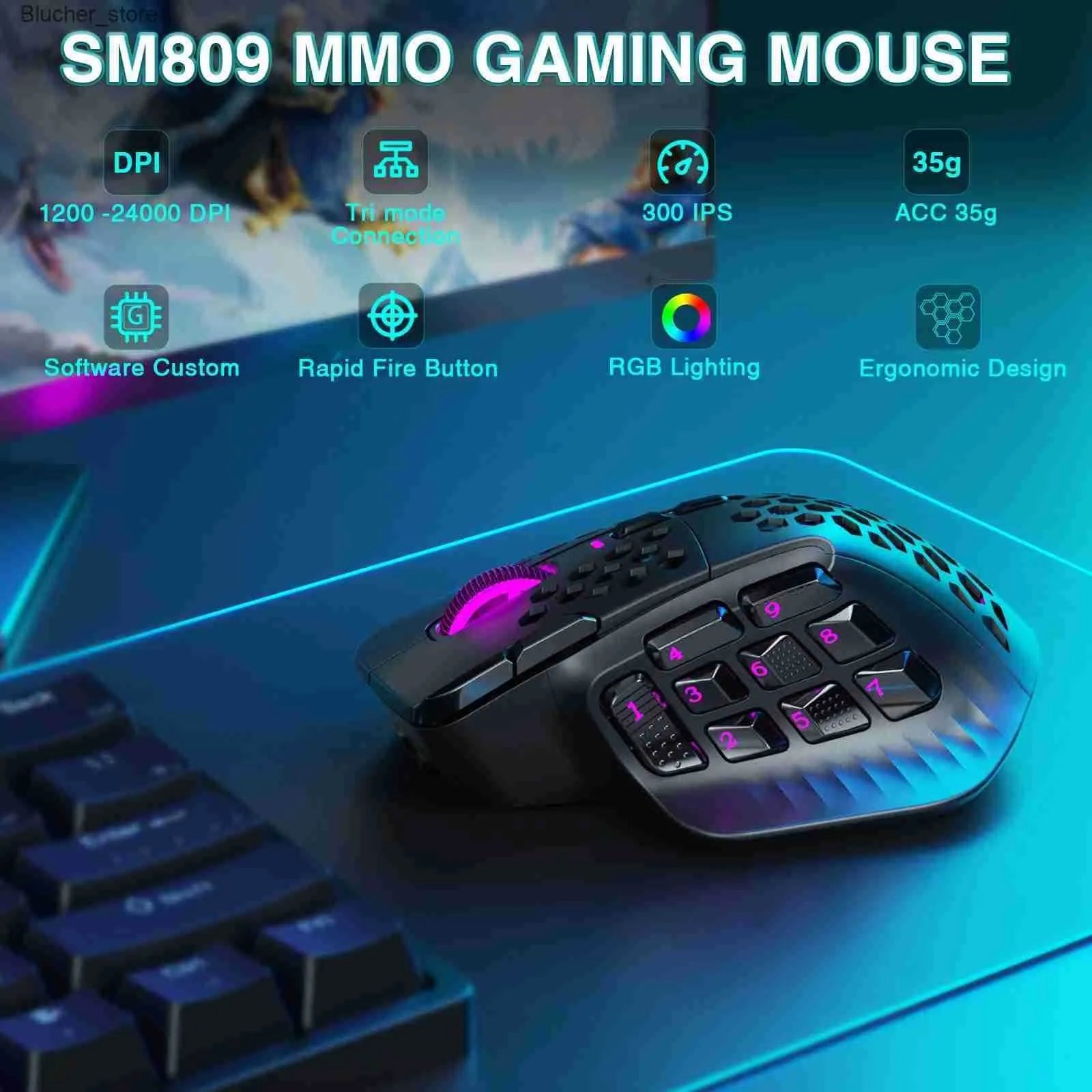 🎮 SOLAKAKA SM809 Pro RGB Wireless MMO Gaming Mouse