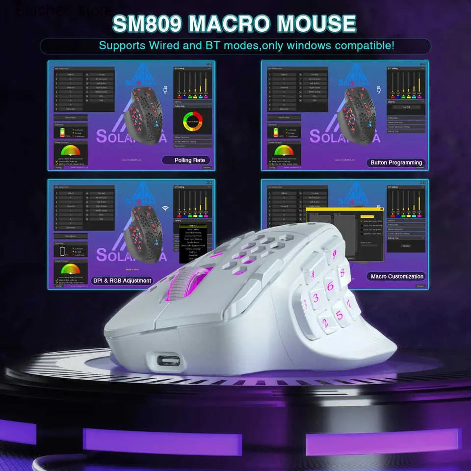 🎮 SOLAKAKA SM809 Pro RGB Wireless MMO Gaming Mouse