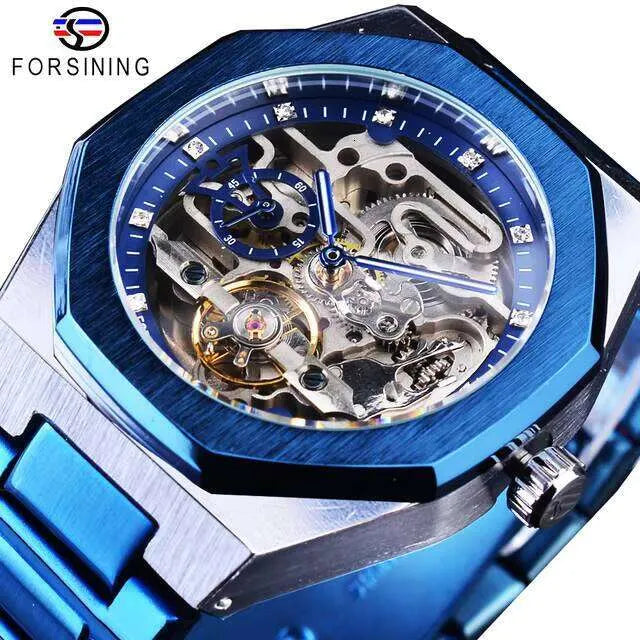 FORSINING Men's Automatic Mechanical Watch – Luminous Dial, Triple Sub-Dials, Stainless Steel Band