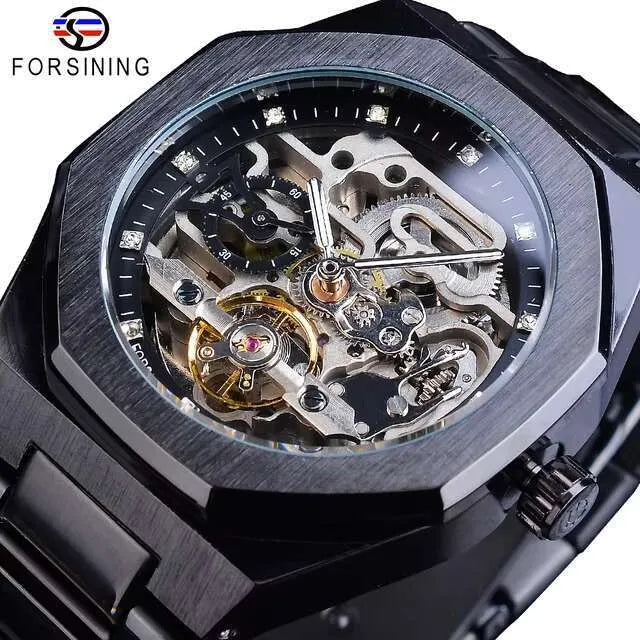 FORSINING Men's Automatic Mechanical Watch – Luminous Dial, Triple Sub-Dials, Stainless Steel Band