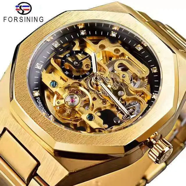 FORSINING Men's Automatic Mechanical Watch – Luminous Dial, Triple Sub-Dials, Stainless Steel Band