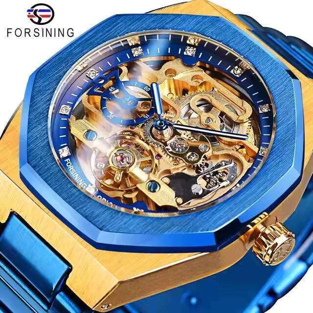 FORSINING Men's Automatic Mechanical Watch – Luminous Dial, Triple Sub-Dials, Stainless Steel Band