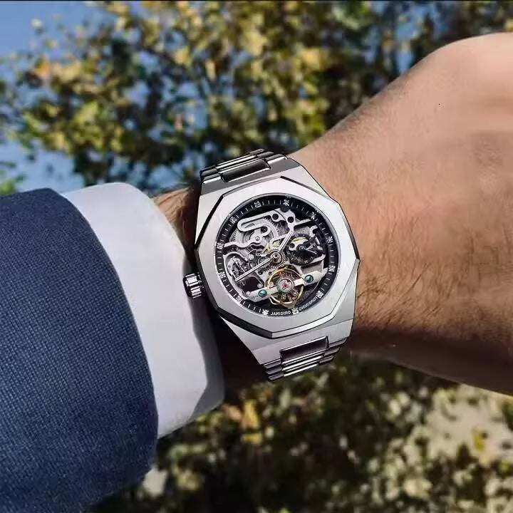 FORSINING Men's Automatic Mechanical Watch – Luminous Dial, Triple Sub-Dials, Stainless Steel Band