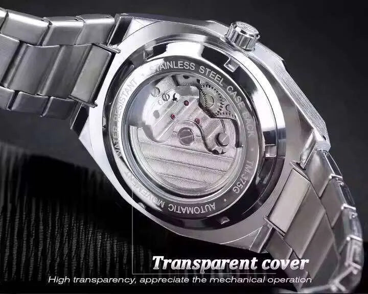 FORSINING Men's Automatic Mechanical Watch – Luminous Dial, Triple Sub-Dials, Stainless Steel Band