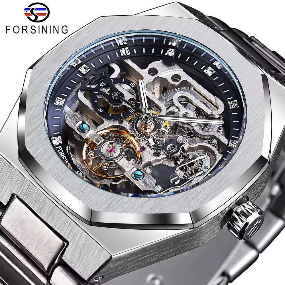 FORSINING Men's Automatic Mechanical Watch – Luminous Dial, Triple Sub-Dials, Stainless Steel Band