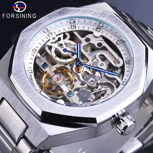 FORSINING Men's Automatic Mechanical Watch – Luminous Dial, Triple Sub-Dials, Stainless Steel Band