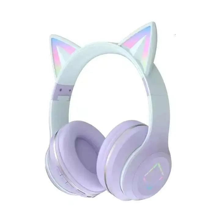 Wireless RGB Cat Ear Headphones — Bluetooth + 3.5 mm Wired, LED Light Effects