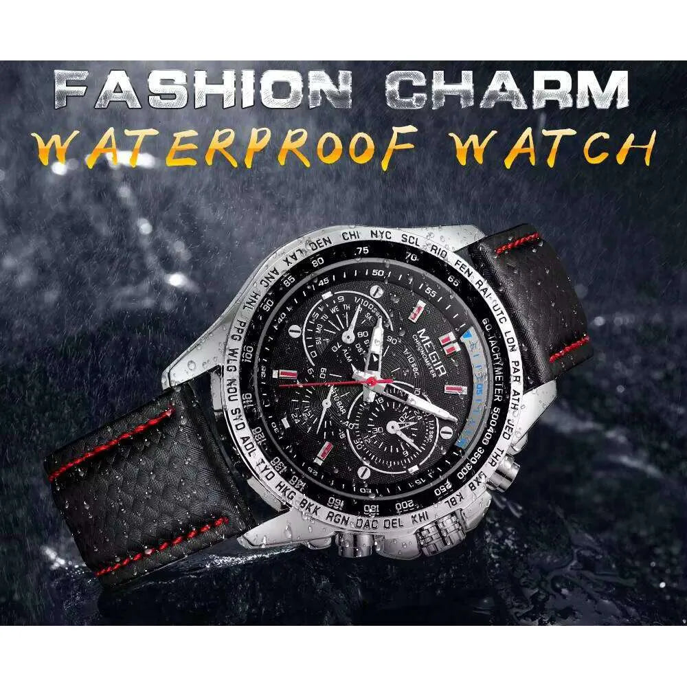 MEGIR ChronoSport Men’s Luxury Watch – 30M Waterproof, Dual Time, Leather Strap