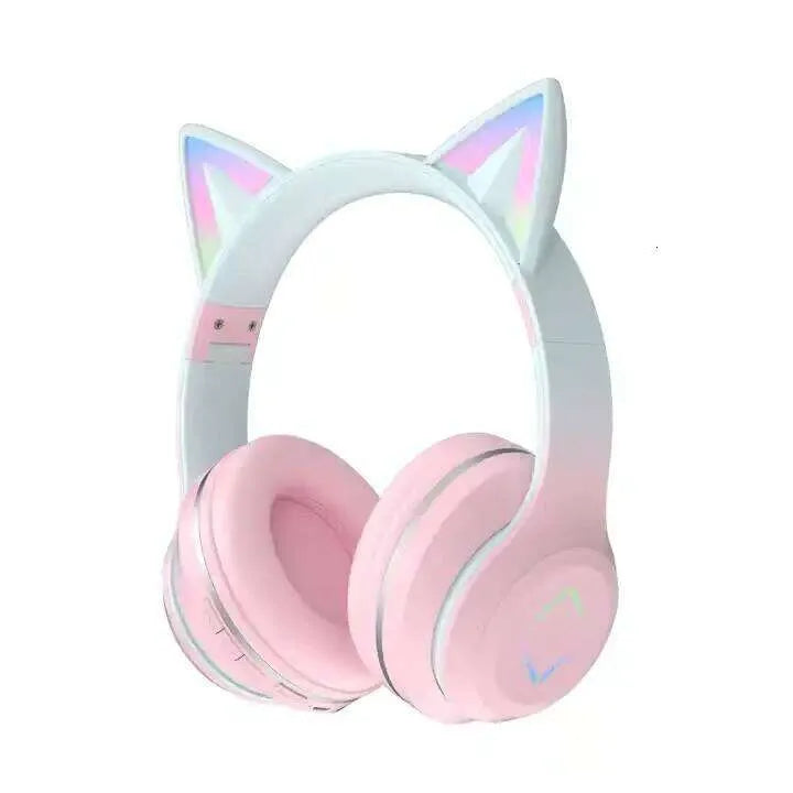 Wireless RGB Cat Ear Headphones — Bluetooth + 3.5 mm Wired, LED Light Effects