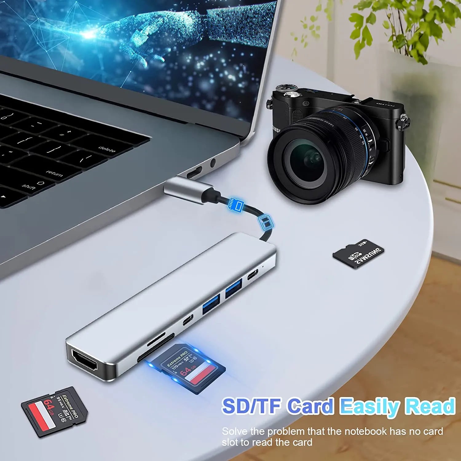 USB-C Hub 7-in-1 Multiport Adapter with 4K HDMI & Dual USB-A & SD/TF & PD Charging