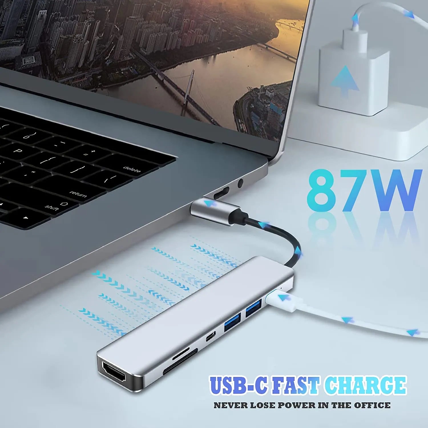 USB-C Hub 7-in-1 Multiport Adapter with 4K HDMI & Dual USB-A & SD/TF & PD Charging