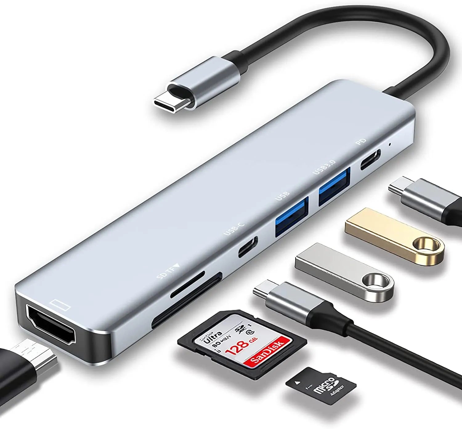 USB-C Hub 7-in-1 Multiport Adapter with 4K HDMI & Dual USB-A & SD/TF & PD Charging